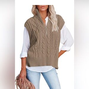 Half Zip Sweater Cable Knit Sleeveless Pullover